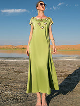 Vintage Loose Solid Color Round-Neck Midi Dress